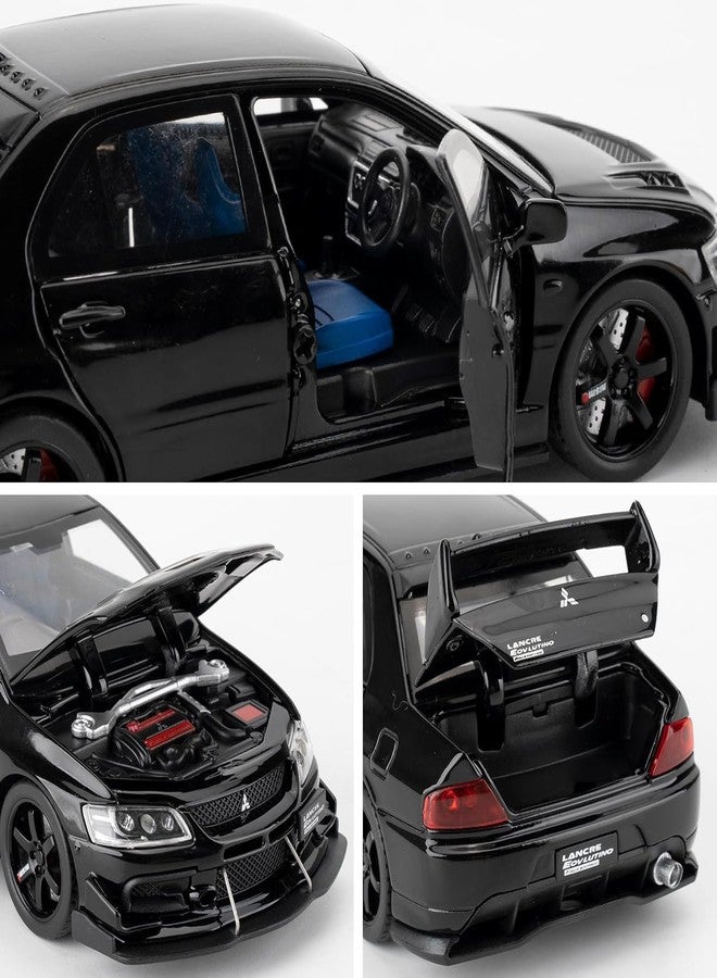 FEXXA سيارة لعبة FEXXA متوافقة مع نموذج ميتسوبيشي لانسر إيفولوشن بمقياس 1:32، سيارة قابلة للتحصيل تعمل بالسحب للخلف مصنوعة من المعدن المصبوب مع أصوات وأضواء للأطفال والأولاد والبنات والكبار، هدية (أسود) - Image 5